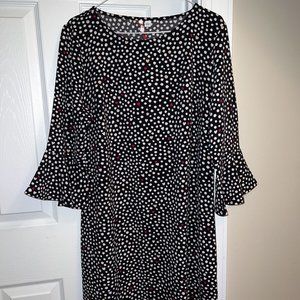 DRESS - 3/4 Sleeve - Elle - Black White Dots/Hearts - Knee - Large - NWT